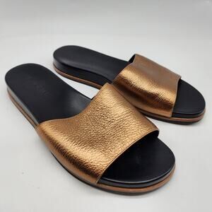 M. GEMI Fuoco Gold Metallic Pebbled Leather Slide Sandal 38.5 US 8 Made in Italy